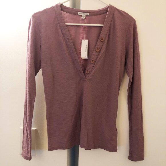 JAMES PERSE HENLEY SLUB JERSEY LONG SLEEVE TOP LAVENDER 0 XS NWT - Picture 3 of 11